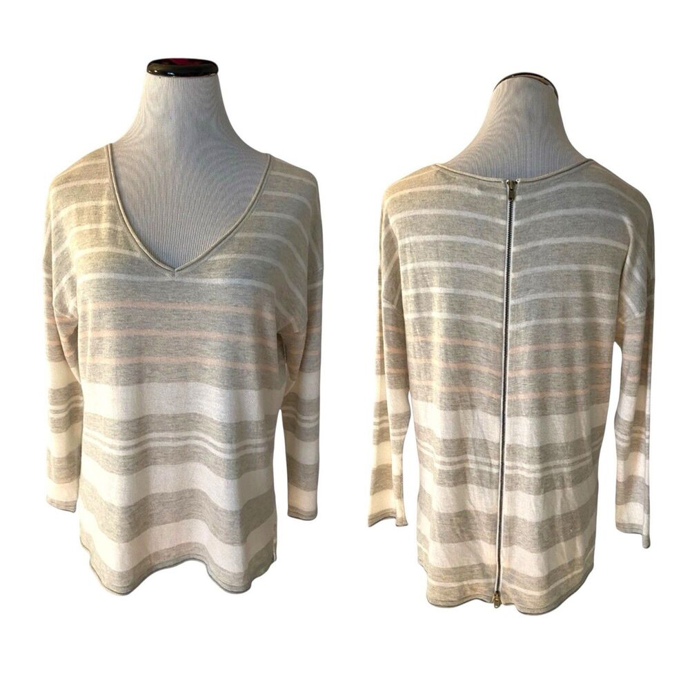 Feel The Piece Cashmere Blend Sweater One Size Beige Slouchy Zip Back Minimalist